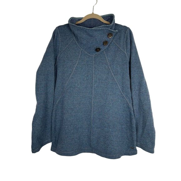 Prana Sweaters - PrAna Women's Sweater Wool Blend Cowl Neck  Asymetrical Button Collar XL Blue